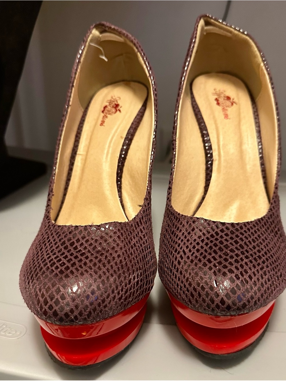 Apple Bottoms Deep Purple Platform Pumps with Red Platform